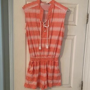 Cabana Life Coral and White Patterned Romper